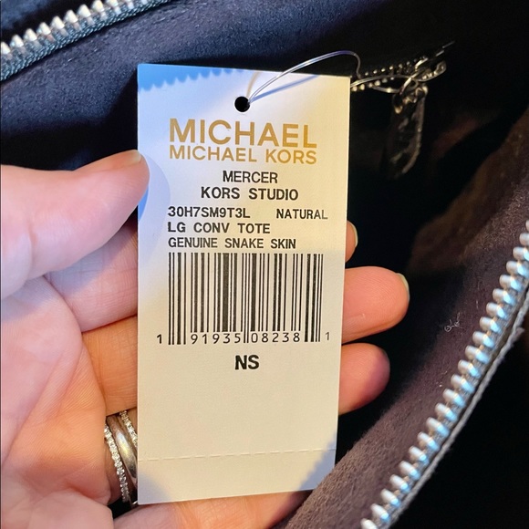 Michael Kors Mercer Snake Skin Leather Natural Tote Large Shoulder Bag Handbag - Picture 11 of 13